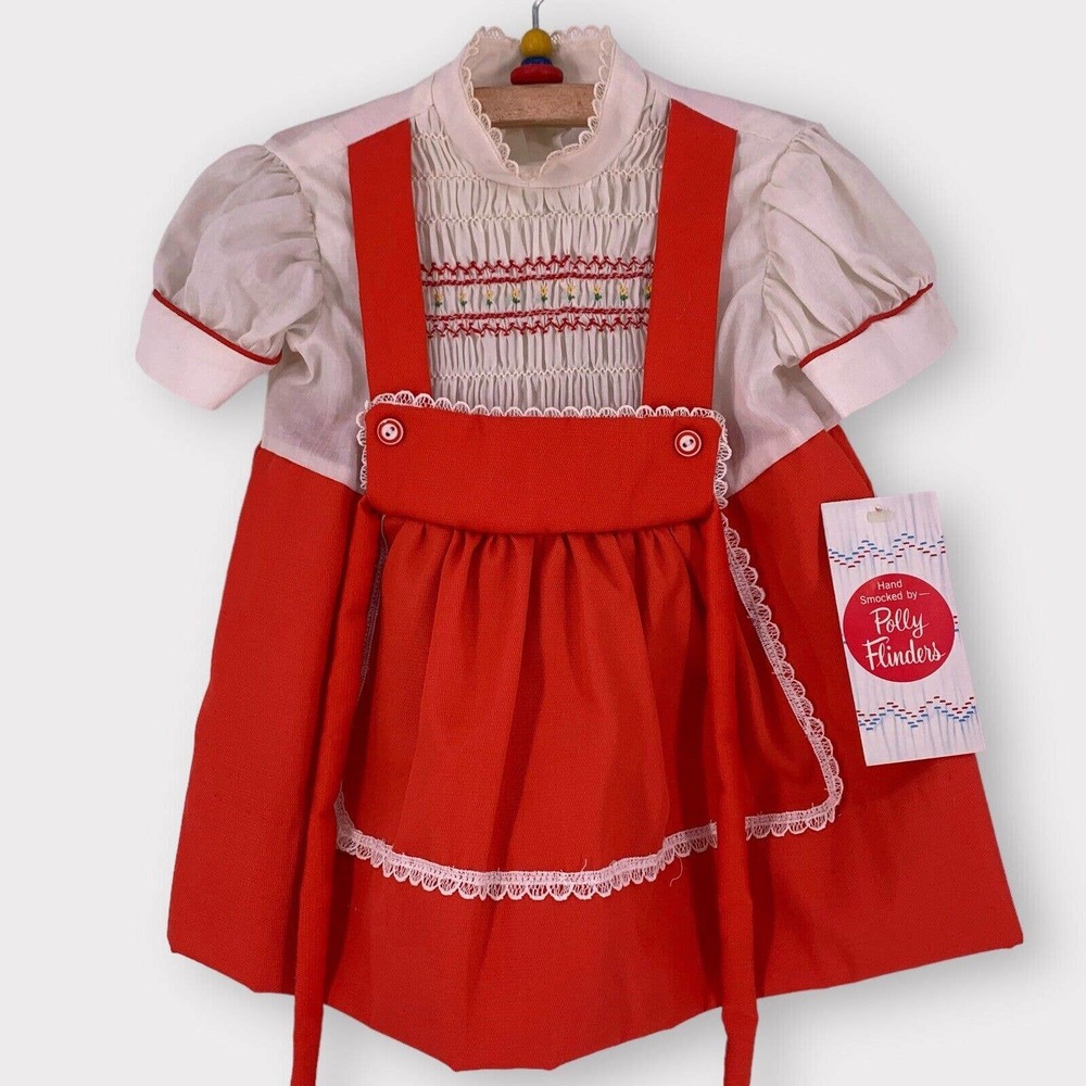 NEW Polly Flinders VTG Hand Smocked  Embroidered Bow Dress T3